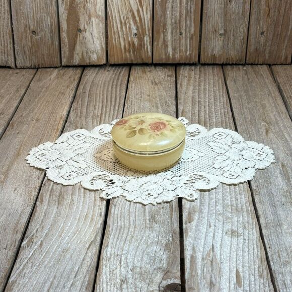 Vintage Genuine Alabaster Hinged Rose Trinket Jewelry Box - Picture 11 of 11